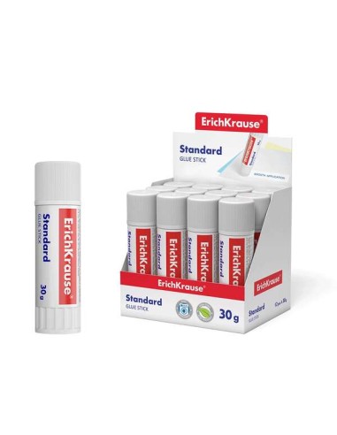 Erichkrause Standard Cola em Bastão 30g - Colagem Rápida e Confiável - Fácil de Limpar com Água - Sem Solventes - Adequado para