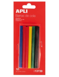 Apli Pack de 12 Barras Termofusíveis de Cores Sortidas Ø7.5mmx10cm - Aderência Instantânea em Múltiplas Superfícies - Não Gotej