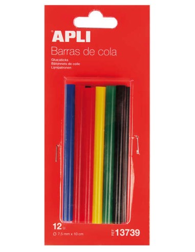 Apli Pack de 12 Barras Termofusíveis de Cores Sortidas Ø7.5mmx10cm - Aderência Instantânea em Múltiplas Superfícies - Não Gotej