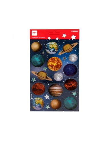 Apli Bolsa de Autocolantes de Planetas - Holográficos - Adesivo Permanente - Ideal para Scrapbooking e Decoração - Estimula Cri