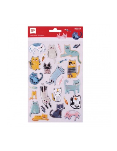 Apli Bolsa de Autocolantes de Gatos - Relevo e Detalhes Metalizados - Adesivo Permanente - Ideal para Scrapbooking e Decoração 