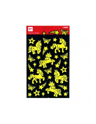 Apli Bolsa de Autocolantes Unicórnios - Luminescentes - Adesivo Permanente - Ideais para Scrapbooking e Decoração - Desenvolvem