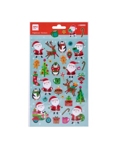 Apli Bolsa com 31 Autocolantes de Natal Papai Noel - Adesivo Permanente - Designs Sortidos - Ideal para Decorar Presentes e Car