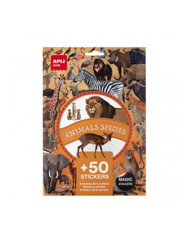 Apli Pack de 50 Autocolantes Removíveis de Animais da Savana - Desenvolve a Psicomotricidade Fina - Imagens Realistas