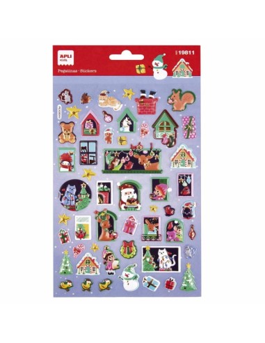 Apli Bolsa com 52 Autocolantes de Natal Modelo Advento Casa - Adesivo Permanente - Motivos de Natal - Ideal para Decorar Presen