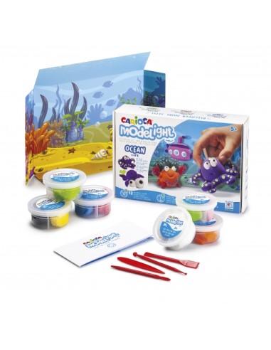 Carioca Modelight Maxiplaybox Ocean Pack de Massa de Modelar - Super Leve - Elástica - Maleável - sem Glúten - Seca ao Ar - Inc