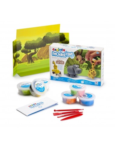 Carioca Pack Modelight Maxiplaybox Safari - Massa de Modelar Leve e Elástica - sem Glúten - Seca ao Ar - Inclui Ferramentas e T