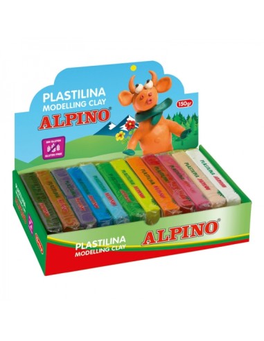 Expositor Alpino de 12 Pastilhas de Plasticina 150g - Muito Flexível - Podem ser Misturadas - Sem Glúten - Cores Sortidas
