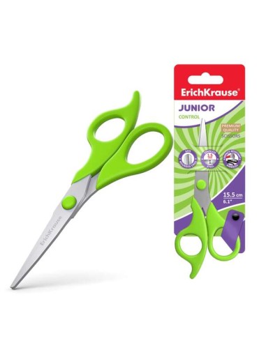 Tesoura Erichkrause Junior Control de Aço Inoxidável 15,5cm - Pontas Arredondadas - Resistente à Corrosão - Cabos Ergonômicos -
