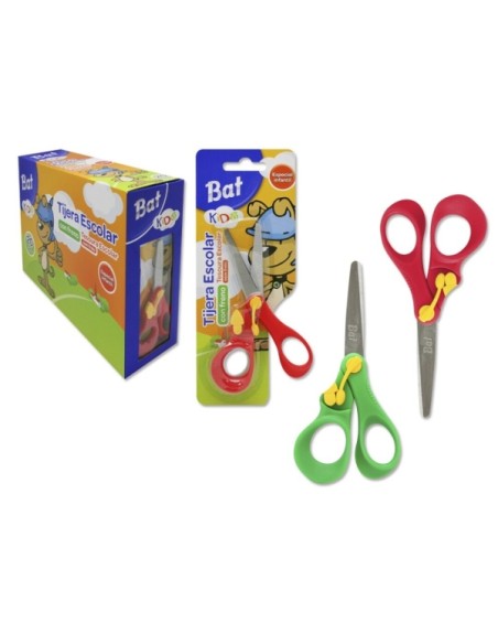 Bismark Bat Tesoura Escolar 13cm com Freio Quality - Cabos em Plástico - Ponta Redonda - 2 Cores Sortidas