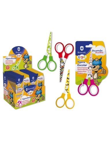 Tesoura Escolar Bismark Kids Deco 13cm - Aço de Liga Extra - Lâminas Decoradas - Cabos de Plástico - Ponta Redonda - 4 Designs 