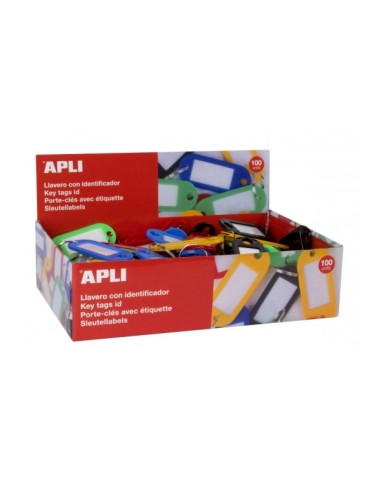 Apli Pack de 100 Chaveiros com Etiqueta - Fácil Abertura - Ideal para Escritórios, Armazéns e Casa - Cores Sortidas