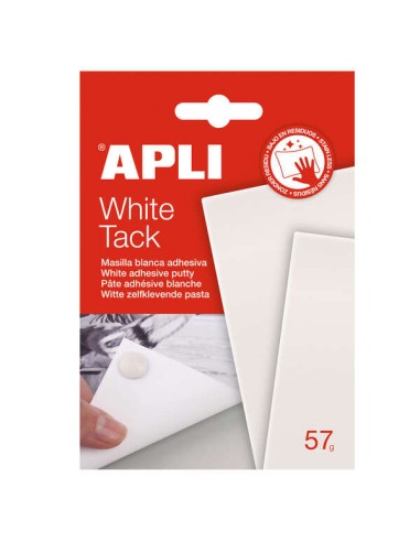 Apli Tack Massa Adesiva Branca 57g - Adesivo Reutilizável - Não Deixa Resíduos - Fácil de Moldar - Branco