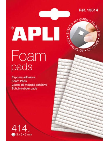 Apli Adesivo Espuma 3D Pré-cortado 5x5x3mm - Aplicação Fácil - 414 Unidades - Branco