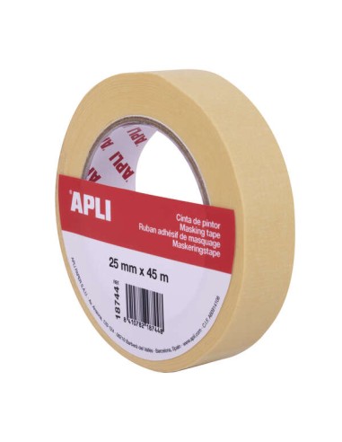 Apli Fita de Pintor 25mm x 45m - Fácil de Cortar e Aplicar - Aderência Forte e Duradoura - Resistente à Humidade e à Abrasão - 