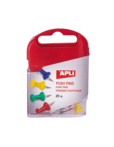 Apli Caixa de 25 Agulhas Push Pins - Cabeça Plástica - Ponta Metálica - Ideal para Mapas, Cortiça, Madeira e Artesanato - Cores
