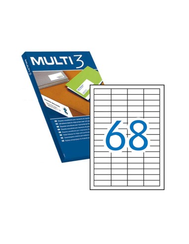 Multi3 Pacote de 34.000 Etiquetas Brancas Cantos Retos Tamanho 48,5X16,9mm com Adesivo Permanente para Múltiplos Usos