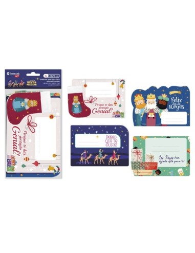 Bismark Pack de 4 Etiquetas Grandes Adesivas para Presentes - Temática Reis Magos - Designs Sortidos - Espaço para Escrever