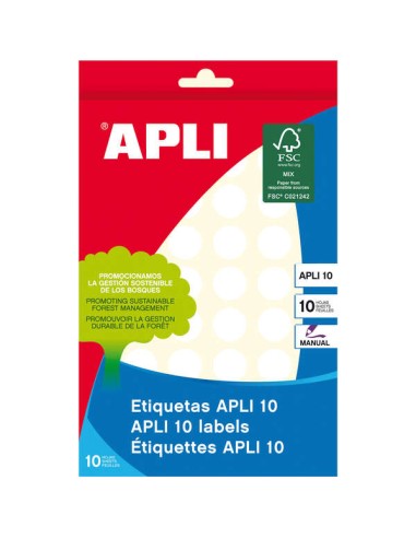 Apli Pack de 540 Etiquetas Redondas Ø 16mm - 10 Folhas de 54 Etiquetas - Adesivo Permanente - Cor Branca