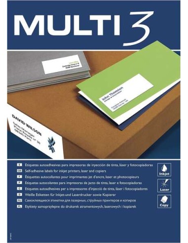 Multi3 Pacote de 2700 Etiquetas Brancas Tamanho 70x30mm - 100 Folhas x 27 Etiquetas - Adequadas para Impressão