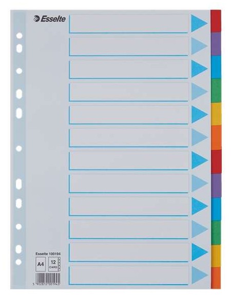 Esselte Separadores 12 Posições - Multifuros - 6 Cores - Cartão - Tamanho A4