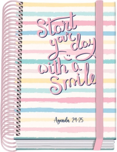 Agenda Escolar Espiral A6 Dohe Smile - Dia Página - Papel 70g/m2 - Capa de Cartão Plastificado - Fecho de Elástico