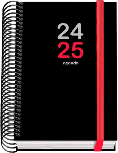 Dohe Elite Agenda Escolar Espiral A6 - Dia Página - Papel 70g/m2 - Capa de Cartão Plastificado - Fecho de Elástico - Cor Preta