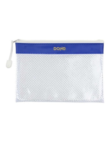 Dohe Bolsa Zíper PVC - 24x17.5mm - Resistente à Água - Ideal para Documentos A5 - Cor Azul/Transparente