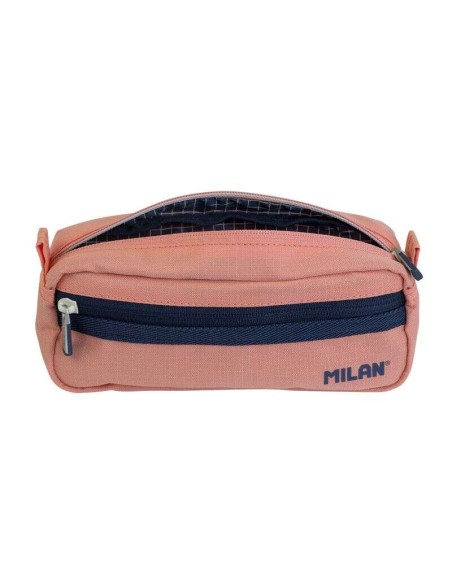 Estojo Retangular Milan Série 1918 com 2 Compartimentos - Tecido Resistente a Rasgos e Rasgões - Medidas 21x8,5x6,1cm - Cor Ros