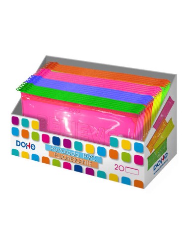 Dohe Expositor de 20 Porta-tudo Planos de PVC Transparente Fluorescente - Cores Sortidas