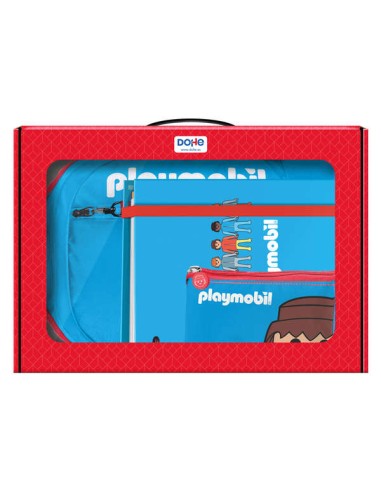 Pack Mochila, Pasta e Estojo Playmobil Dohe - Maleta Presente 365x515x105mm - Pasta A4 Refil - Mochila Grande com 3 Compartimen