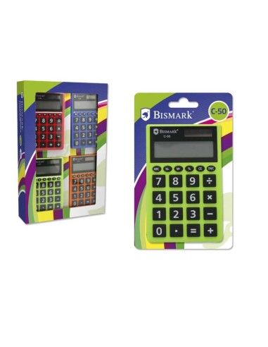 Bismark C-50 Calculadora Escolar de 8 Dígitos - Funções Básicas e Memória - Alimentação Solar e a Pilhas - Cores Aleatórias Sor