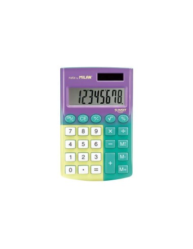 Calculadora de Bolso Milan Pocket Sunset com Ecrã de 8 Dígitos - 3 Teclas de Memória e Raiz Quadrada - Teclas com Toque Suave