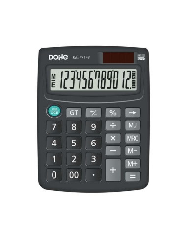 Calculadora Eletrônica de Mesa Dohe - Tela LCD de 12 Dígitos - Alimentação Solar e a Pilhas - Teclas de Grande Tamanho