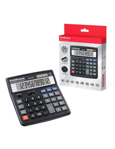 Erichkrause DC-412 Calculadora de Mesa - Ecrã LCD de 12 Dígitos - Memória Dupla - Funções de Cálculo Avançadas - Cor Preta
