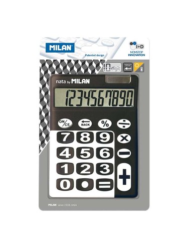 Calculadora Milan 10 Dígitos - Calculadora de Mesa - Teclas Grandes - Tecla de Correção de Entrada de Dados - Cor Preto/Branco