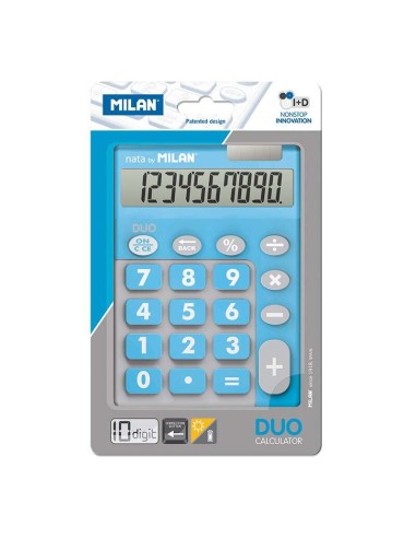 Calculadora Milan 10 Dígitos Duo - Calculadora de Mesa - Teclas Grandes - Tecla de Correção de Entrada de Dados - Cor Azul