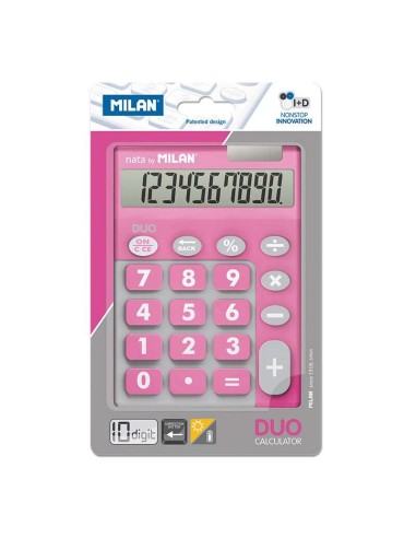 Calculadora Milan 10 Dígitos Duo - Calculadora de Mesa - Teclas Grandes - Tecla de Correção de Entrada de Dados - Cor de Rosa