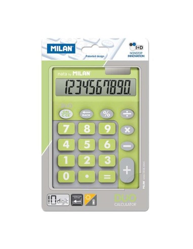 Calculadora Milan 10 Dígitos Duo - Calculadora de Mesa - Teclas Grandes - Tecla de Correção de Entrada de Dados - Cor Verde
