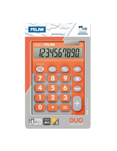 Calculadora Milan 10 Dígitos Duo - Calculadora de Mesa - Teclas Grandes - Tecla de Correção de Entrada de Dados - Cor Laranja