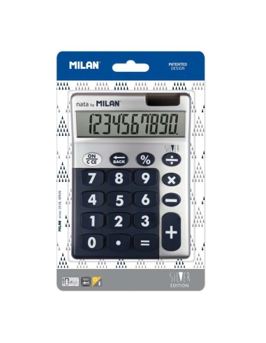 Calculadora Milan 10 Dígitos Prata - Calculadora de Mesa - Teclas Grandes - Tecla de Correção de Entrada de Dados - Cor Cinza