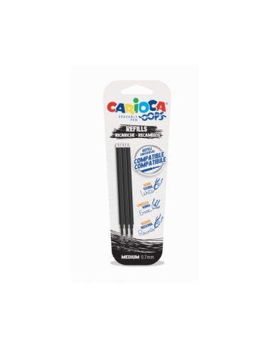 Carioca Oops Pack de 3 Recargas para Caneta Apagável - Tinta Termossensível - Ponta de 0,7mm - Compatíveis com Caneta Oops - Co