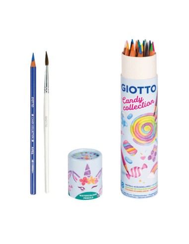 Giotto Candy Collection Acquarell Lata com 18 Lápis de Cor Aquareláveis Hexagonais + Pincel - Cores Sortidas