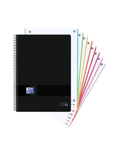 Oxford Europeanbook 8 Live & Go Caderno Espiral A4+ 160 Folhas Quadriculado 5x5 - 8 Faixas de Cor - Capa de Plástico Resistente