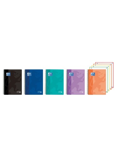 Oxford Europeanbook 4 Caderno A5+ Quadriculado 5x5mm 120 Folhas 90g - Capa Super Resistente - 4 Faixas de Cor - Cores Vivas Sor