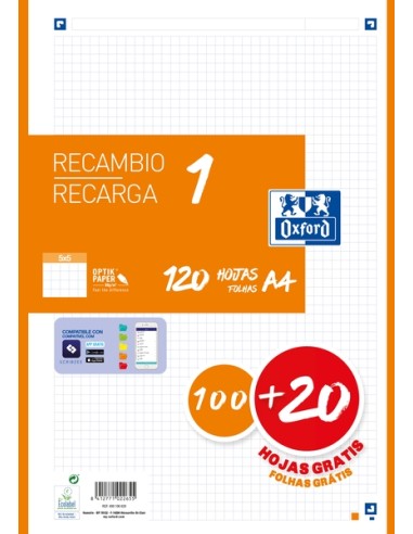 Oxford School Recarga A4 120 Folhas Quadriculado 5x5mm - 4 Furos - Faixa de Cor Laranja