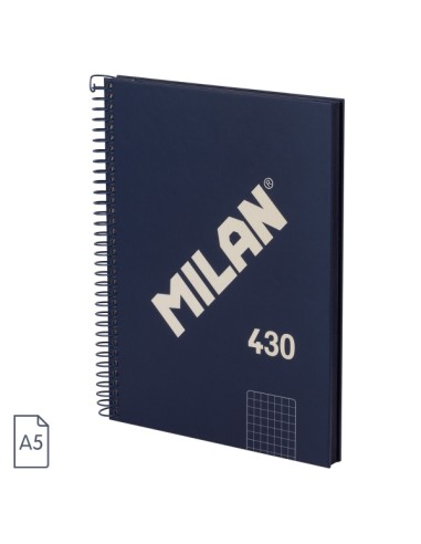Milan Série 1918 Caderno Espiral Formato A5 Quadriculado 5x5mm - 80 Folhas de 95 g/m2 - Microperfurado, 2 Furos - Cor Azul