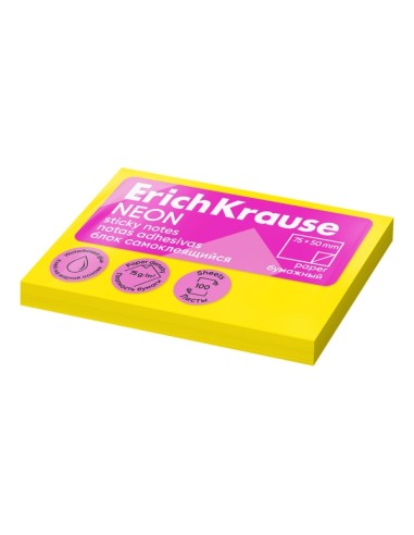 Bloco de 100 Notas Adhesivas 50x75mm - Removíveis - Cor Amarelo Neon