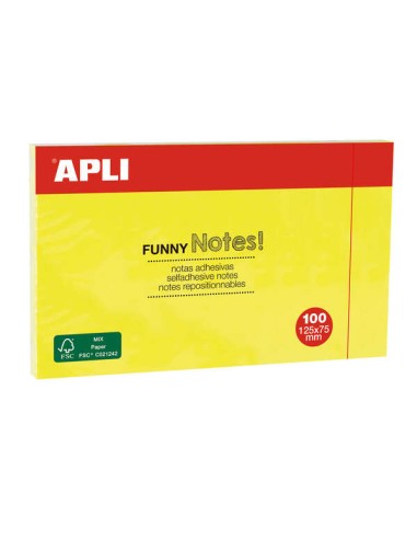 Apli Notas Adesivas Funny 125x75mm - Bloco de 100 Folhas - Designs Divertidos - Adesivo de Qualidade - Amarelo Fluorescente