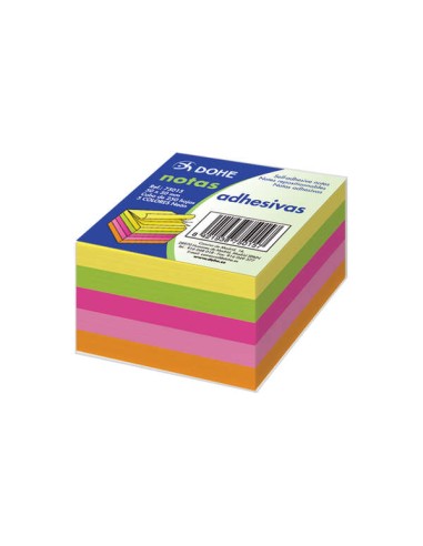 Dohe Cubo de 250 Notas Reposicionáveis - Tamanho 50x50mm - Papel de 75g - Ideal para Escritório e Escola - Cores Néon Sortidas